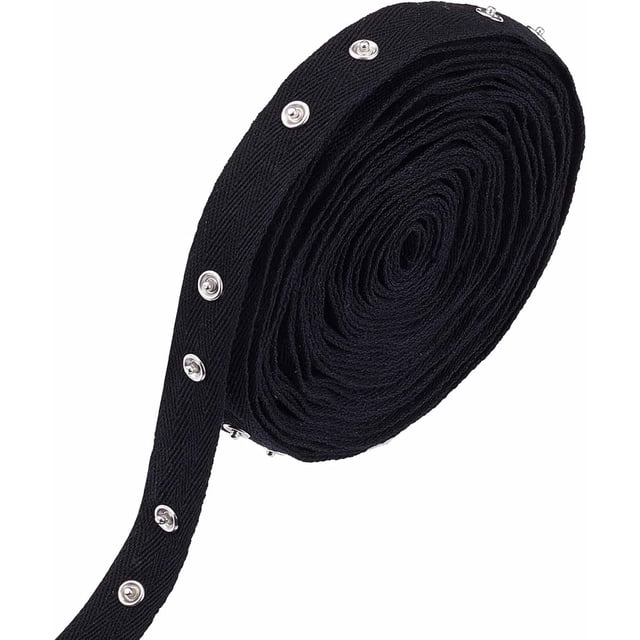 Cinta de botones a presión de 10 yardas, para coser, con botones a presión, cierre de cremallera, repuesto de cinta de algodón lambdoide con botones metálicos para coser, bricolaje, color negro.