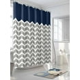 thumbnail image 3 of Shower Curtains Herringbone Pattern Bath Curtain Vintage Navy Blue Grey Waterproof Bathroom Shower Curtain Set with Hooks Decoration 72 x 72 Inches, 3 of 7