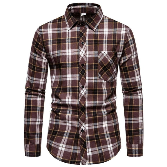 Gubotare Dress Shirt Men's Dress Shirt Long Sleeve Button Down Winter Shirts (Brown,S)