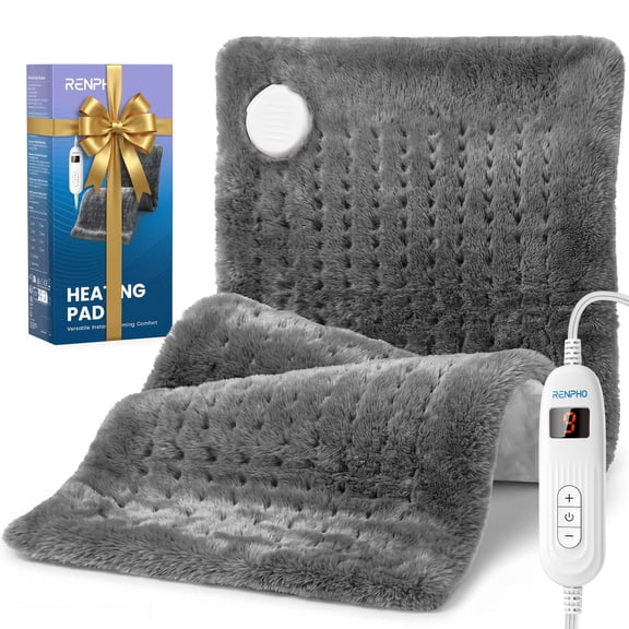 RENPHO Heating Pad for Back Pain Relief & Period Cramps, HSA FSA Eligible, Heat Pad for Neck and Shoulder,12"x24", Mothers Day Birthday Gifts for Women Men, Gray
