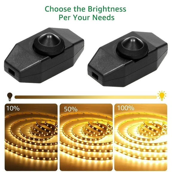 CHENGSI for 2-Pack LED Dimmer Switch, Inline Rotary ON/OFF Knob Control, Built-in Overheating Protection, No Neutral Wire Required, 220V 1A for Indoor Light Fixtures