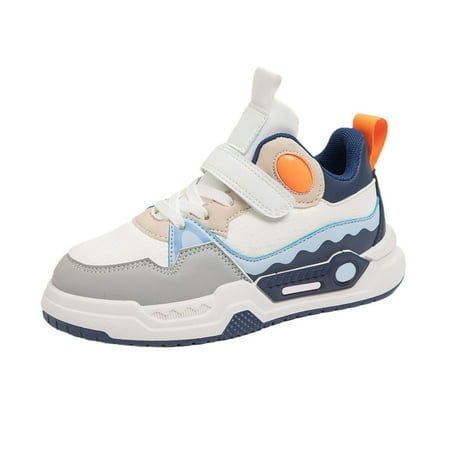 ZHAGHMIN Children S Sports Sneakers with Leather Upper and Soft Sole Trendy High Top Walking Shoes for Babies Cute Girl Shoes Blue Size29