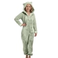 thumbnail image 2 of CCRFTGI Kids Girls Boys Onesie Fleece Hooded Long Sleeve Onesie Pajamas Fuzzy Winter Zip Up Jumpsuit Soft Warm Loungewear Green 5-14Years, 2 of 6