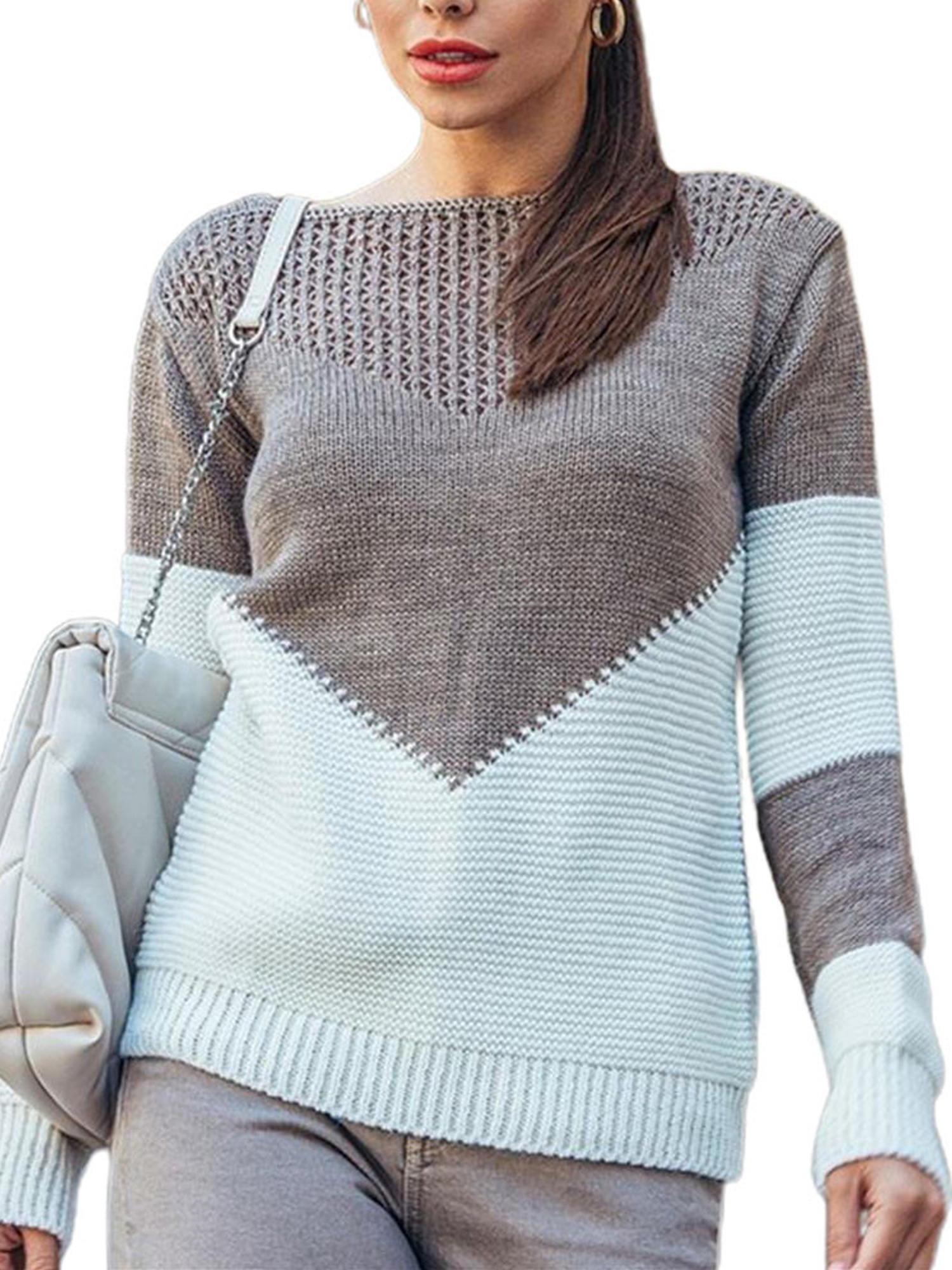 colour block puff sleeve sweater