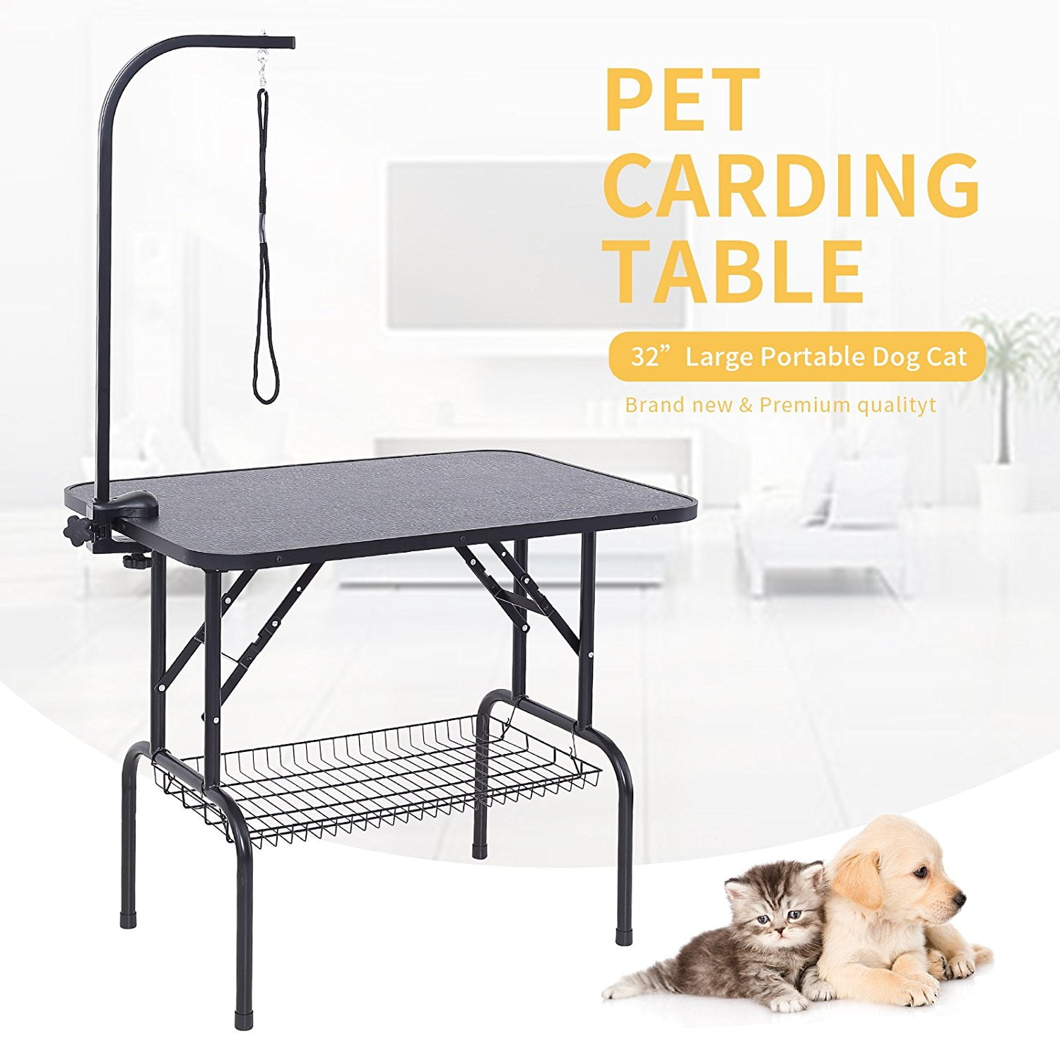 32" Large Portable Dog Cat Pet Grooming Table W/Arm Noose and Mesh Tray
