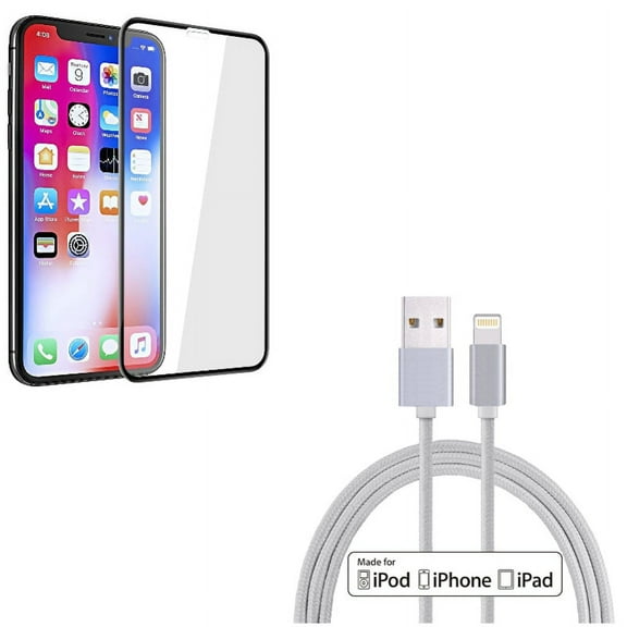Screen Protector w MFi USB Cable for iPhone XR - Tempered Glass 5D Touch Curved Edge Full Cover, 10ft Certified Charger Cord Power