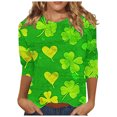 thumbnail image 1 of Diufon T-Shirts de la Saint-Patrick pour Femmes Décontractés Grande Taille Imprimé Trèfle Manches 3/4 Col Rond, 1 of 5