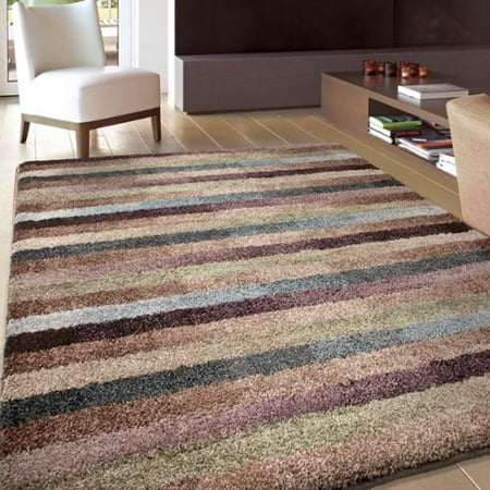 Pure Country Weavers Grande - Carolina Weavers Grand Comfort Collection Cool Stripes Multi Shag Area Rug (5'3 x 7'6) - 5'3