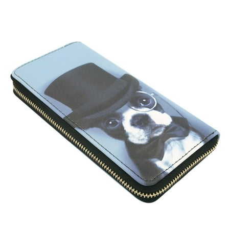 Terrier Wallet - Boston Terrier Gentleman Puppy Dog Animal Print PU Leather Zip Around Wallet
