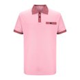thumbnail image 3 of Elvqul Mens Work Shirts Short Sleeve Plaid Holiday T-Shirts Polo Big and Tall Collared Pink Polo Shirts, 3 of 5
