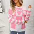 thumbnail image 4 of Tnhcen Women's Checkered Heart Print Sweater Loose Fit Acrylic Knit Top Soft Crewneck Pullover Casual Long Sleeve Comfort Wear Romantic Winter Style S-XL, 4 of 9
