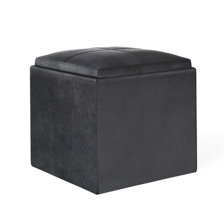 Cube Storage Ottoman with Reversible Tray Faux Leather Footrest Bench with Storage for Living Room
