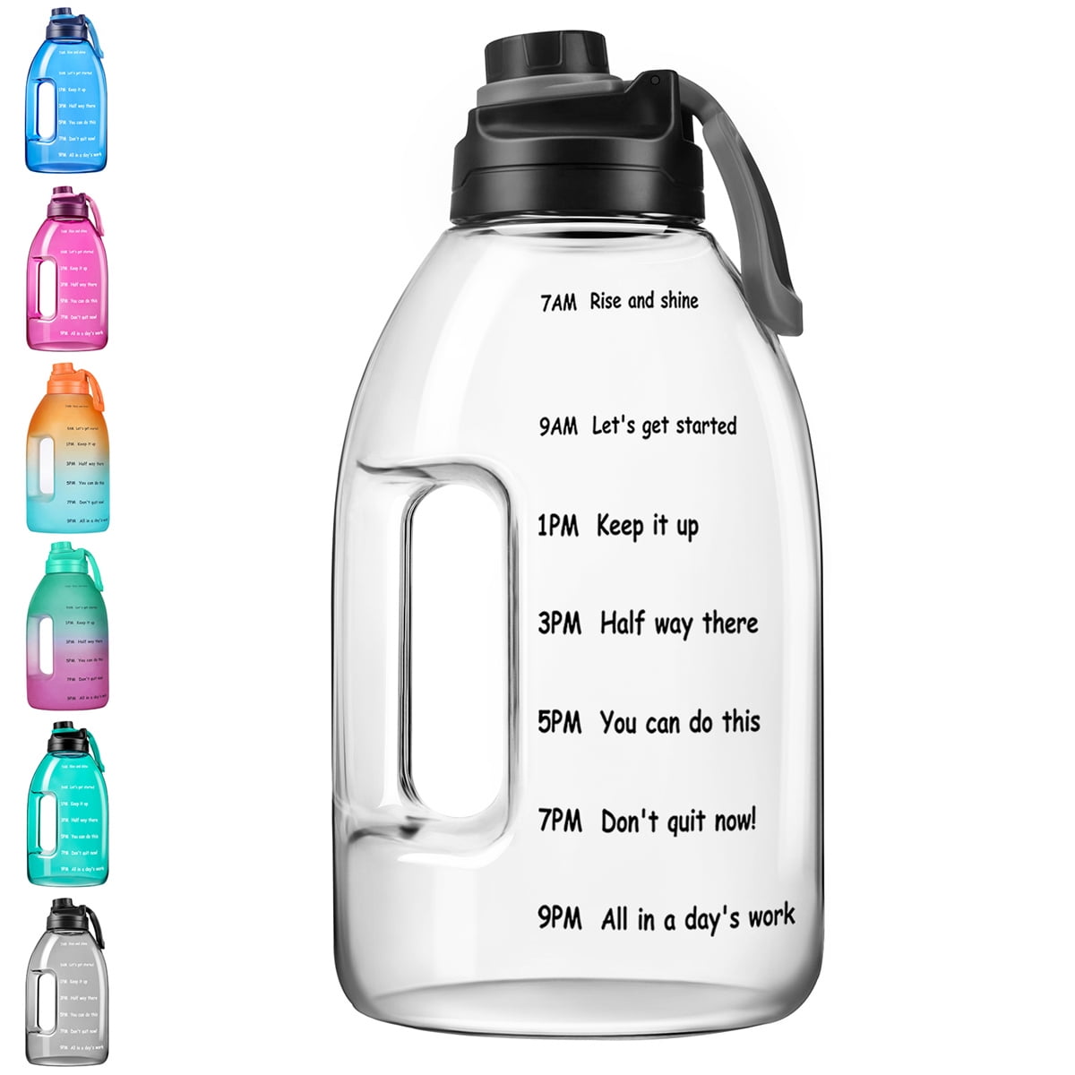 Kepooman 1 Gallon Leakproof Drinking Water Bottle with Inspirational Time Marker and Handle Leak-Proof Marker for Fitness, Gym and Outdoor Sports, Water Bottle-G