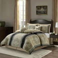 thumbnail image 3 of Grand Avenue Medallion 7 Piece Black Gold Comforter Set, King Size Jacquard Bedding, All Season Bedding Set, Bed Skirt, Pillows & Shams, 3 of 7