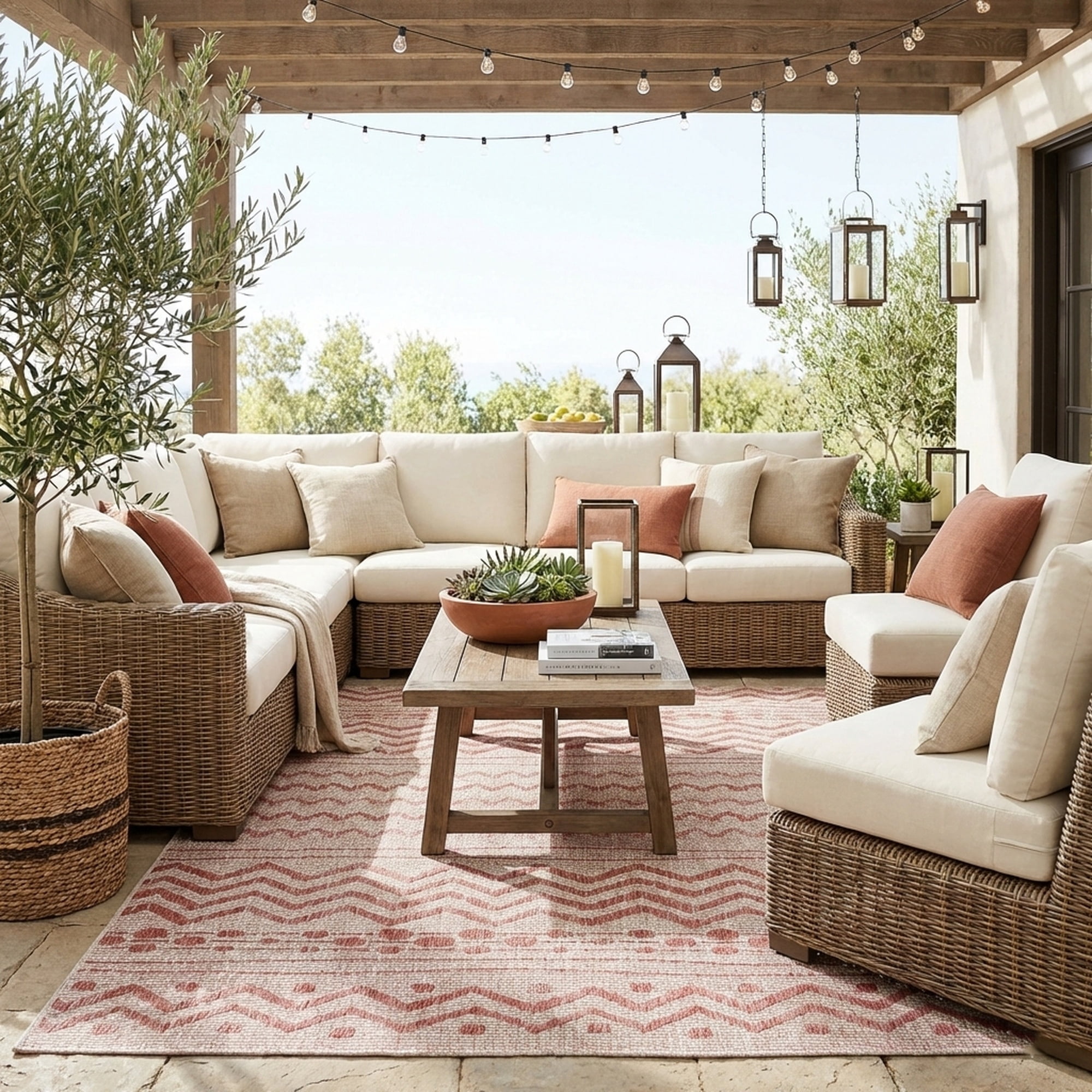 LR Home Victoria 5' x 8' Beige/Red Chevron Indoor/Outdoor Area Rug