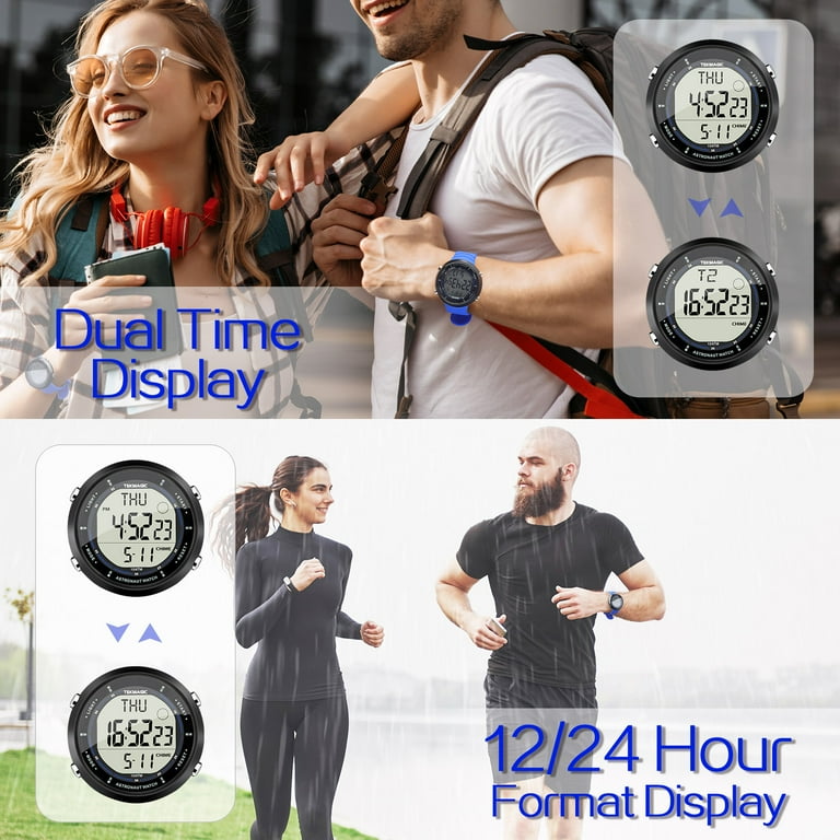 Multifunctioneel Sporthorloge voor Jongens 100 Meter Waterdicht voor Zwemmen en Duiken met Wekker, Stopwatch, Timer, Dubbele Tijdzone, Kalender, Achtergrondverlichting, 12 of 24 Uursweergave