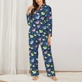 thumbnail image 2 of KLL Colorful Cartoon Shark Print Women's Long Sleeve Pajamas with Pants Sleepwear Loungewear 2 Set-XX-Large, 2 of 7