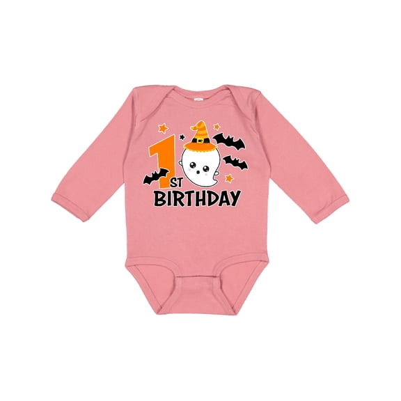 Inktastic 1st Birthday with Ghost and Bats Halloween Boys or Girls Long Sleeve Baby Bodysuit