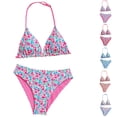 thumbnail image 2 of CCRFTGI Girls Swimsuit 2 Piece V Neck Bikini Set Cute Floral Gingham Halter Triangle Wireless Bikini Bathing Suit Summer Swimwear with Adjustable Strap Red 5-6 Years, 2 of 8