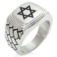 thumbnail image 1 of Stainless Steel Hexagram Star of David Geometric Pattern Step-Down Biker Style Polished Ring, 1 of 1