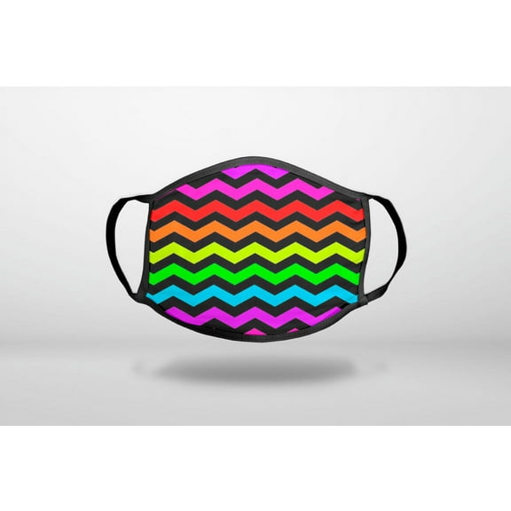 Rainbow Black Chevron Stripes Wave - 3-Ply Reusable Soft Cloth Face Covering, Unisex, Cotton Inner Layer