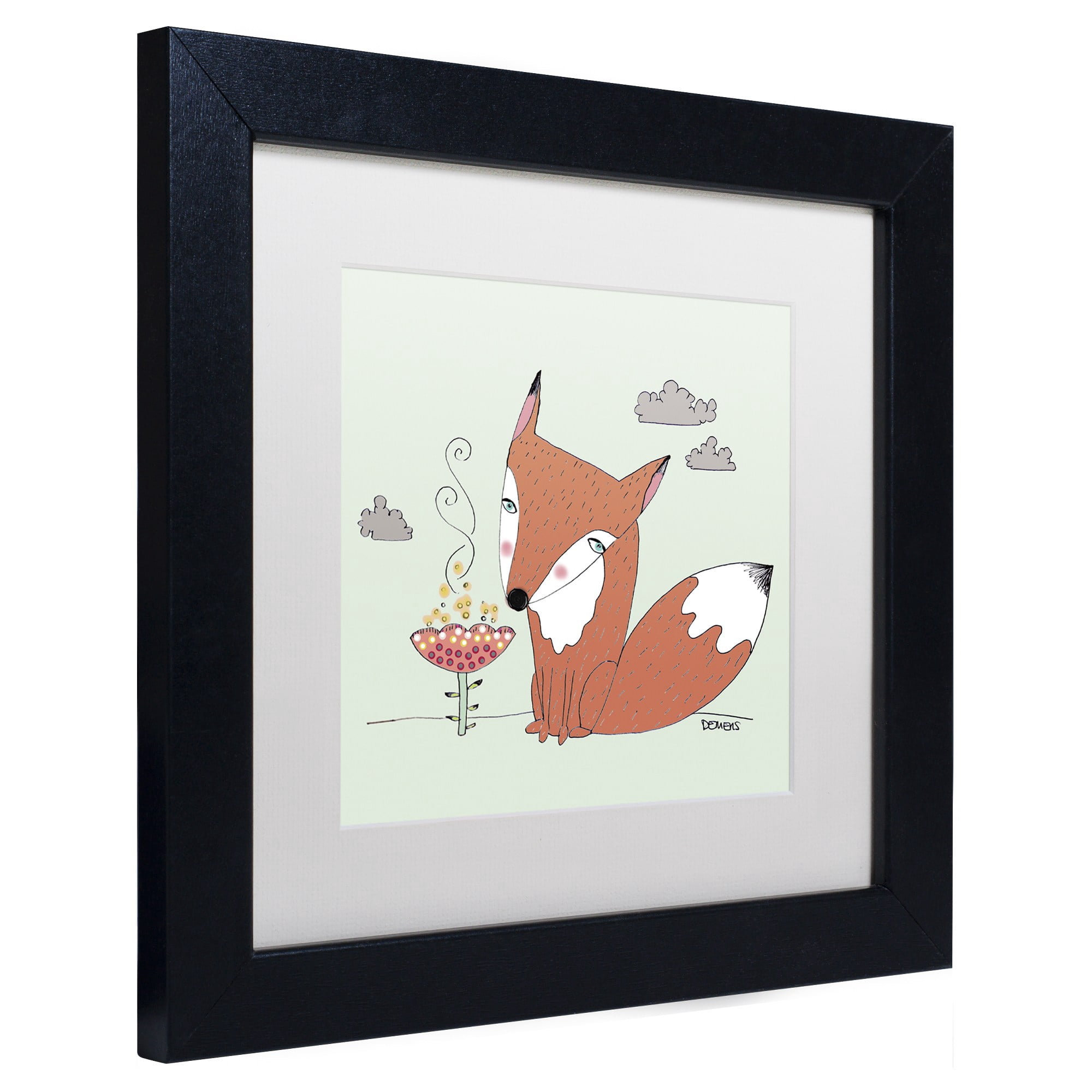 Trademark Fine Art "Un Renard Dans La Cours" Canvas Art by Sylvie Demers, White Matte, Black Frame