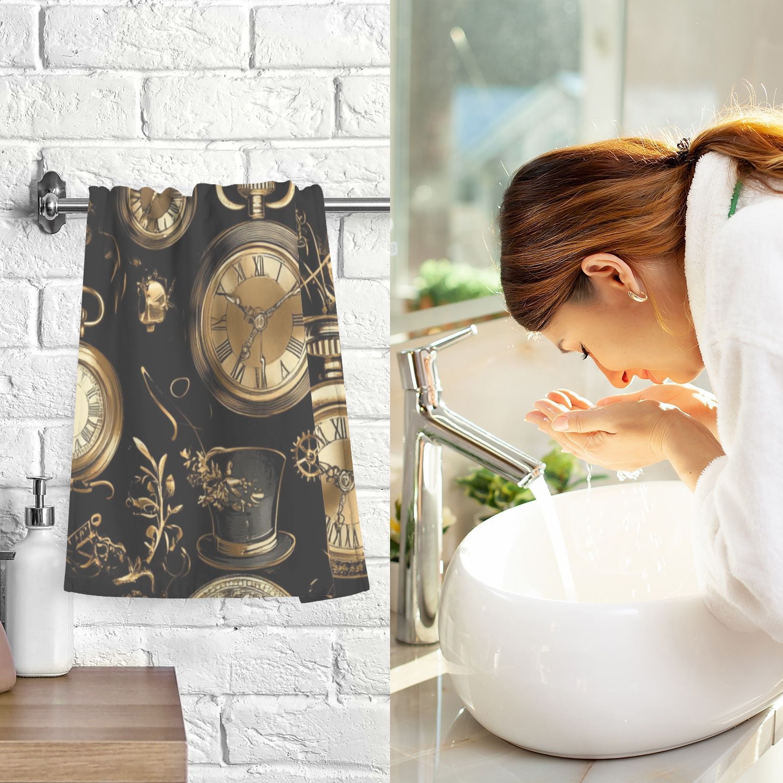 Gold Clocks Machines Hand Towels Cotton Bath Towels Large Face Towels Absorbent for Bathroom 2 Packs