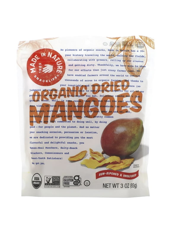 Made In Nature Organic Sweet & Tangy Dried Fruit Mangoes 3 oz Pack of 4
