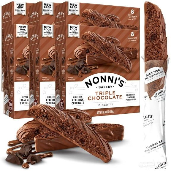 Nonni's Triple Chocolate Biscotti Italian Cookies - 6 Boxes Triple Chocolate Italian Biscotti Cookies w/Dark Chocolate - Biscotti Individually Wrapped Cookies - Kosher - 6.88 oz