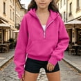 thumbnail image 2 of OOOUM Girls Half Zip Hoodie Raglan Sleeve Thumb Holes Kangaroo Pocket Solid Color Loose Fit Soft Warm Sweatshirt Top,10-11 years, 2 of 5