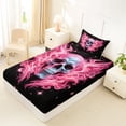 thumbnail image 4 of Castle Fairy Y2K Gothic Winged Skull Twin Sheets 3pcs,Sparkle Flame Star Artwork Bedding,Hot Pink Black,1 Fitted Sheet,1 Flat Sheet and 1 Pillowcase, 4 of 6