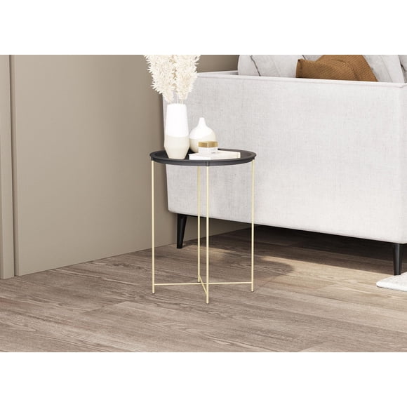 Side Table. End Table Living Room. Bedside Table or Night Stand. Small Entry Table. Easy To Assemble. Black Metal Top and Gold Metal Base