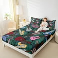 thumbnail image 4 of Manfei Vintage Guitar Music Twin Sheet Sets for Kid, Green Palm Leaf Twin Fitted Sheet, Tropic Plant Botanical Flat Sheet, Microfiber Bedroom Decor, 3 Pieces, 4 of 7