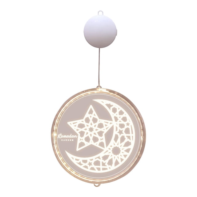 Lámpara de ventana Eid Mubarak, redonda, de 9,4 pulgadas, alimentada por batería, acrílica, cálida. Estilo A