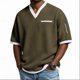 thumbnail image 1 of Ceisia Men's Casual Fashion Waffle Knit Short Sleeve Shirt - V-neck Color Block Top with Sleeve Zipper Pocket Army Green M Gifts, 1 of 8