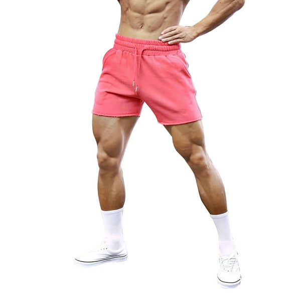 Pantalones cortos elásticos de entrenamiento para sentadillas para hombre - Algodón, color liso, tallas M-XXXL, estilo playero/casual, fácil cuidado