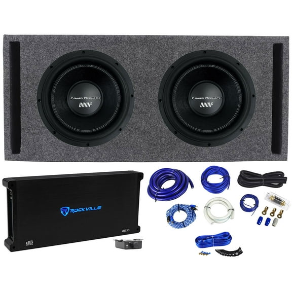2) Power Acoustik BAMF-122 12" 3500w Subwoofers Vented Sub Box Amplifier Amp Kit