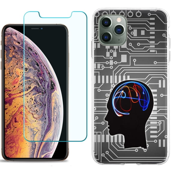For Apple iPhone 11 Pro Case , Slim-Fit TPU Protective Phone Case with Tempered Glass Screen Protector, by OneToughShield ® - Electric Brain
