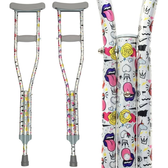 My Crutches -Fashion Designed Colored Youth Junior Crutches for Kids/Teens/Adults w Adjustable Handgrip & Length Lightweight Durable Aluminum w Underarm Padding (Doodles for Heights 4'5" to 5'2")