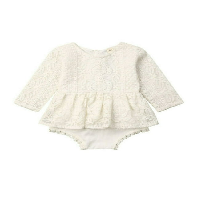 Combinaison Robe à Manches Longues en Dentelle Brodée pour Bébé Fille