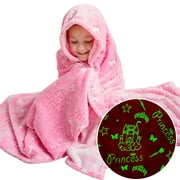 DreamsBe Princess Blanket Glow in The Dark Luminous Magical Blanket for Little Girls - Soft Plush Pink Fantasy Castle Blanket Throw for Kids - Large 60in x 50in Glowing Stars Blankets Gift for Girls