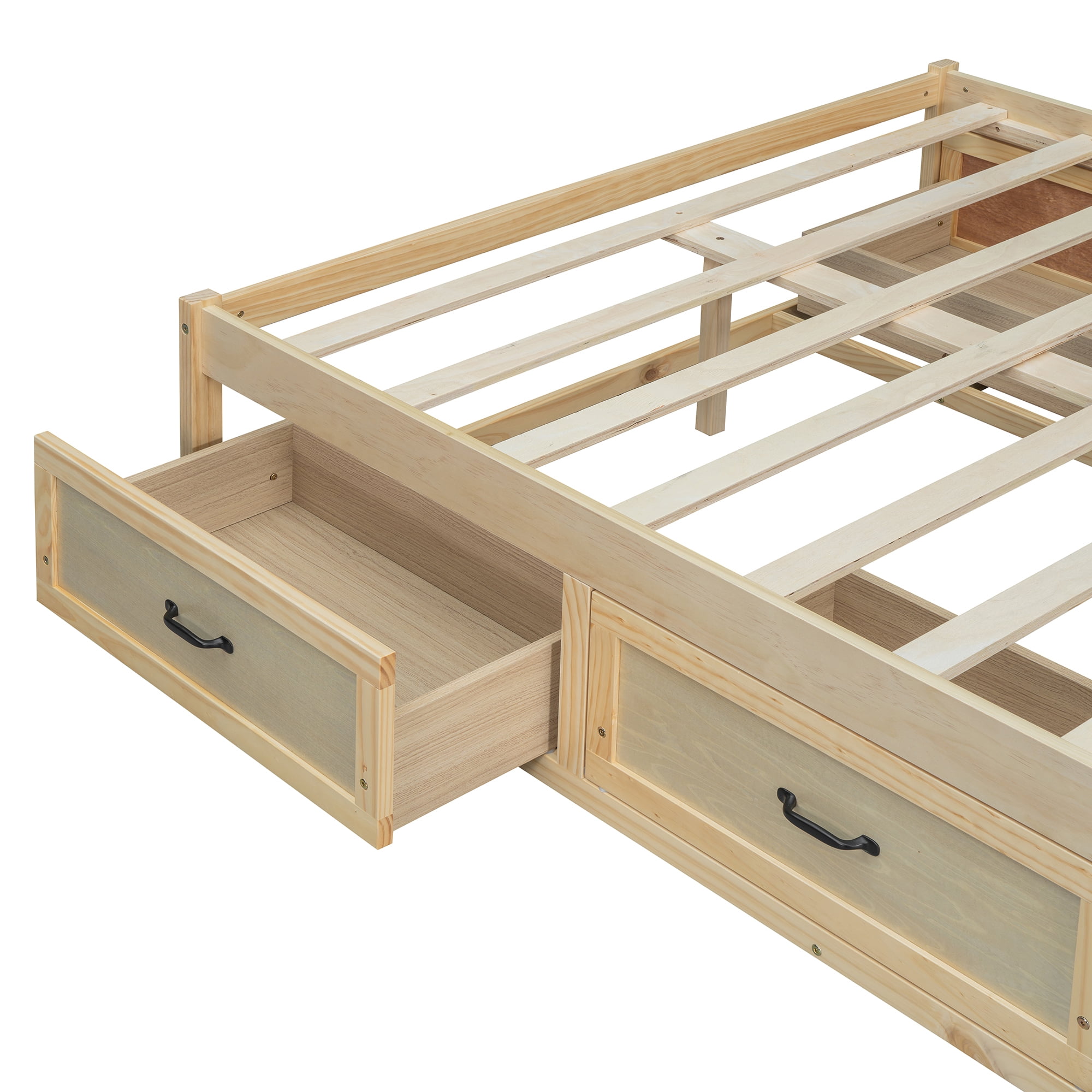 Euroco Wood Full Size Platform Bed with 6 Drawers for Kids Teens Adults, Antique Natural