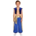 thumbnail image 4 of renvena Boys Prince Outfits Medieval Partywear Open Front Vest Waistcoat with Harem Pants Royal Blue 12, 4 of 7
