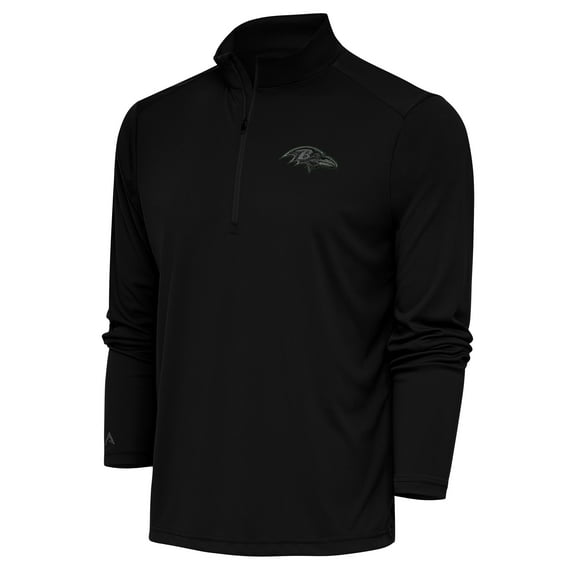 Men's Antigua Black Baltimore Ravens Tonal Logo Tribute Quarter-Zip Pullover Top