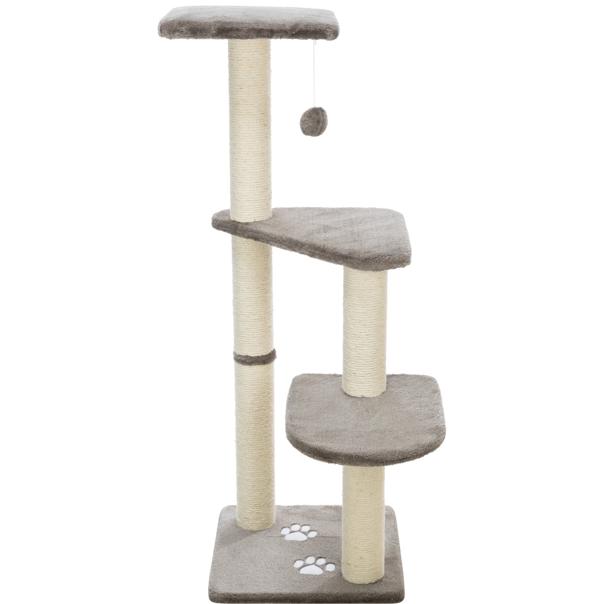 TRIXIE Altea Plush 3-Level 46.1" Cat Tree with Sisal Scratching Posts & Cat Toy, Gray
