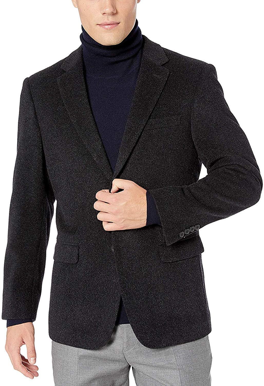 Men's 2 Button Luxury Wool Cashmere Charcoal Sport Coat 40L