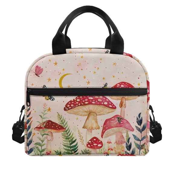FUIALDOLG Pink Mushroom Lunch Bag Insulated Lunch Box Reusable Large Cooler Lunch Tote Bags for Men Womens Girls Boys