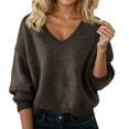 thumbnail image 3 of Sweater for Women Soft Oversized V Neck Solid Color Casual Pullover Sweaters Loose Knit Long Sleeve Shirts Top, 3 of 5