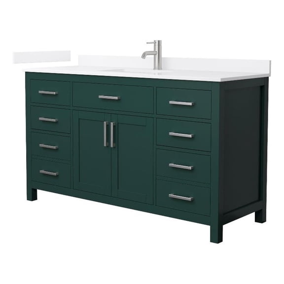 Beckett 60" Green Single Vanity & White Quartz Top (1-Hole) & Nickel Trim