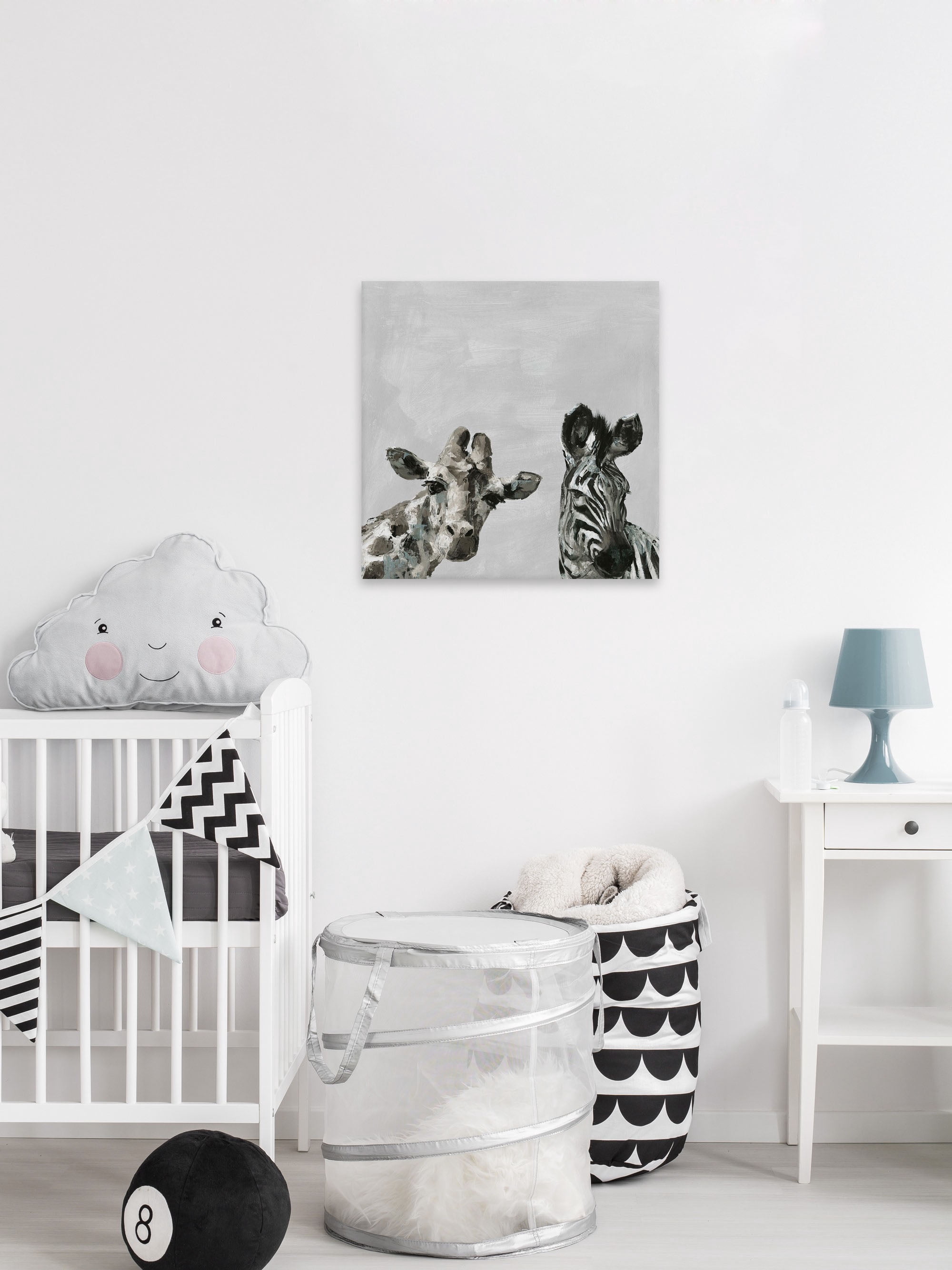 Marmont Hill Giraffe and Zebra V Canvas Wall Art